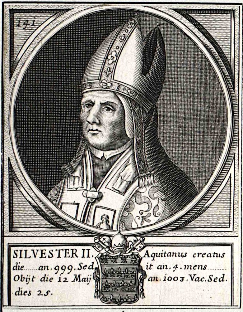 Pope Sylvester II (Gerbert), 1600s engraving